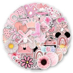 Roze bloemen stickers 50 stuks