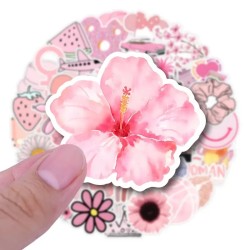 Roze bloemen stickers 50 stuks